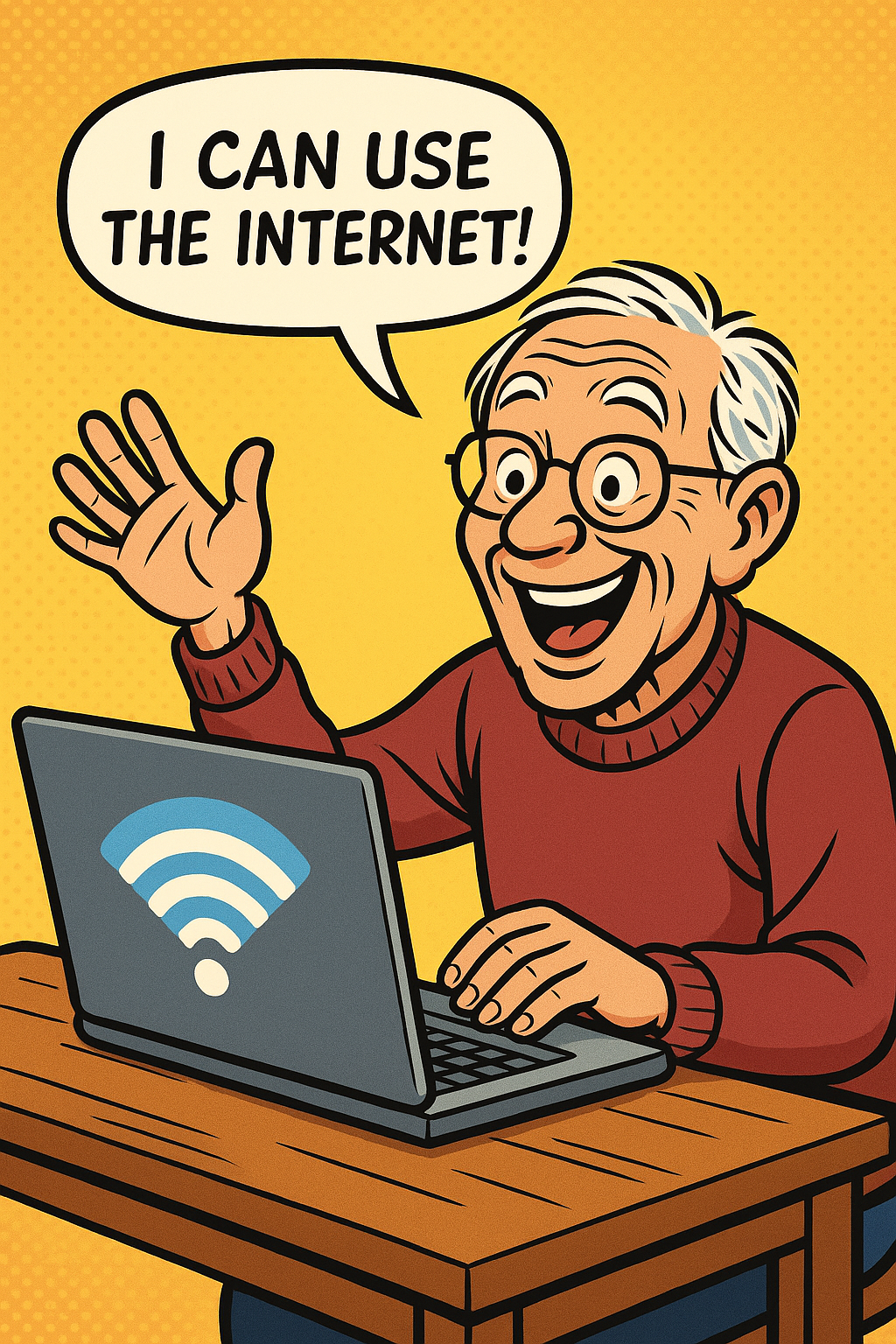 Ältere Mensch freut sich über Internetzugang