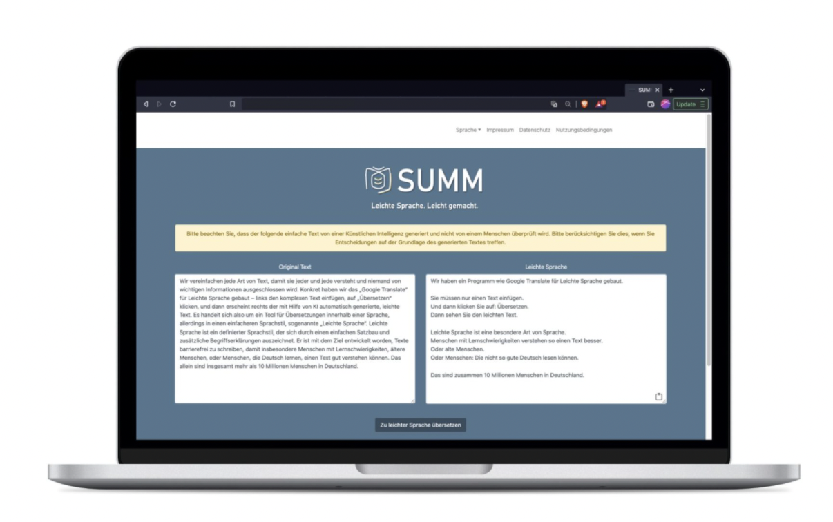 Screenshot der SUMM Anwendung