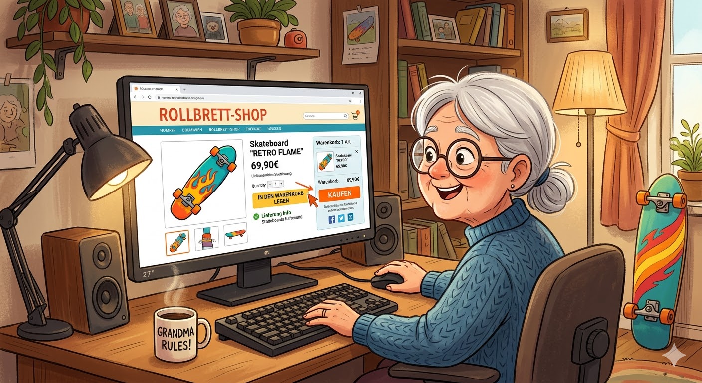 Ältere Person vor Computer