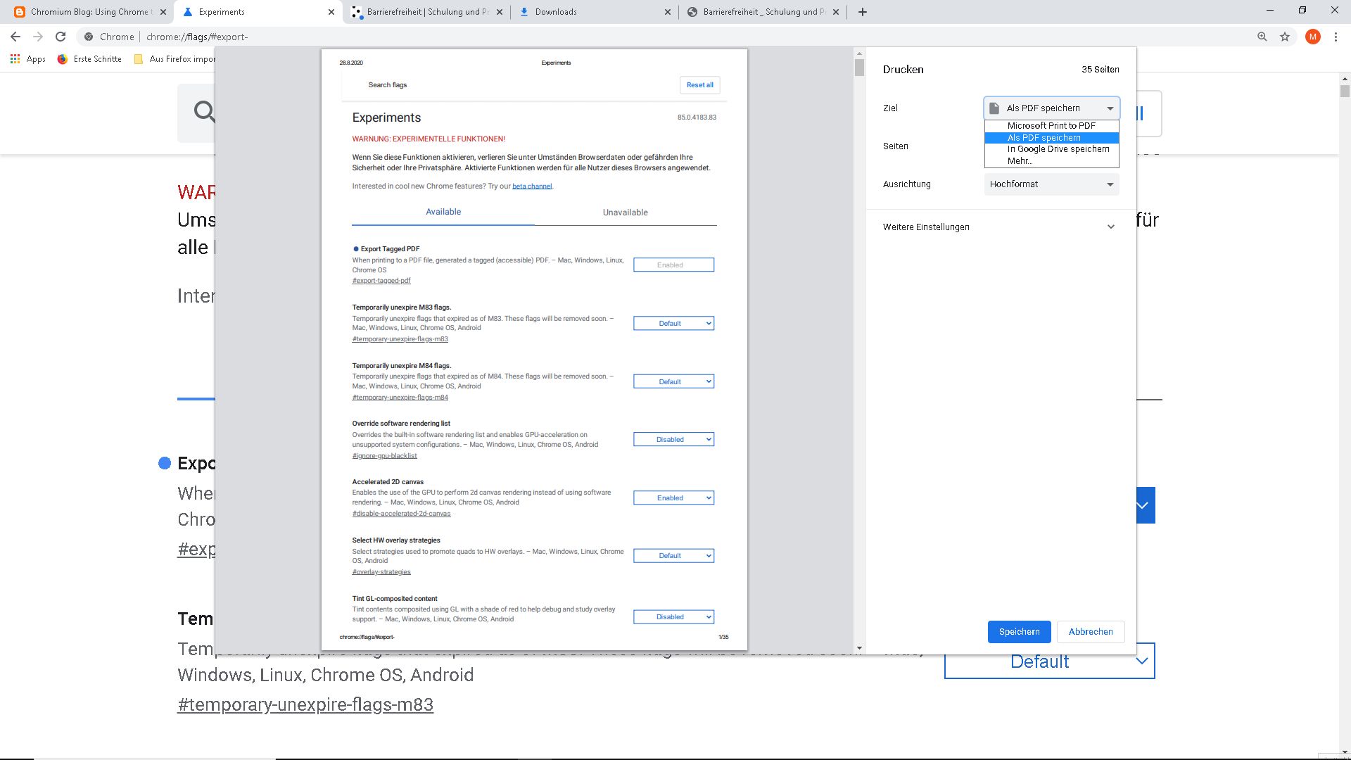 Screenshot des Drucken-Dialogs