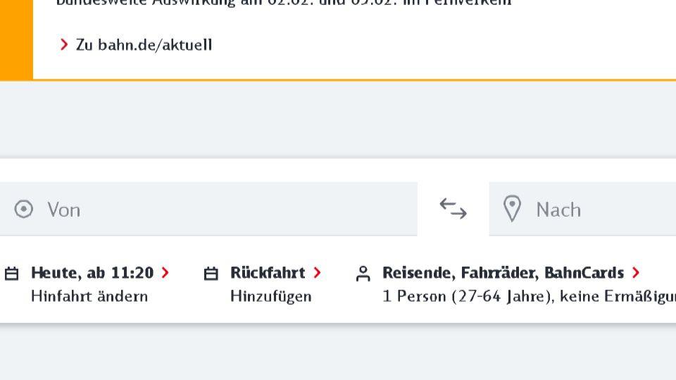 Screenshot Deutsche Bahn Formular