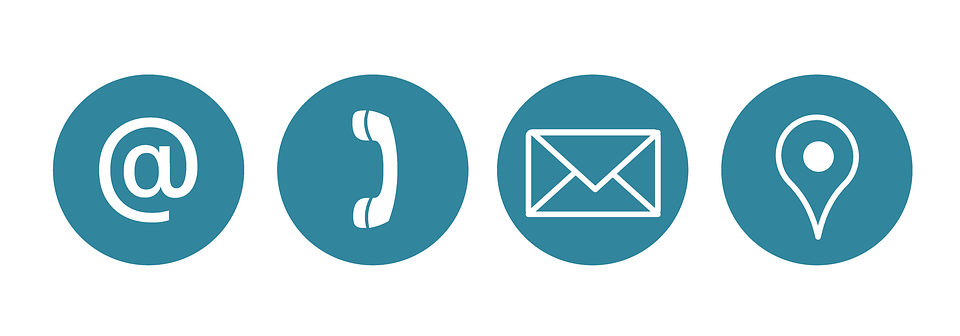 Stilisierte Telefon, Brief- und Mail-Symbole