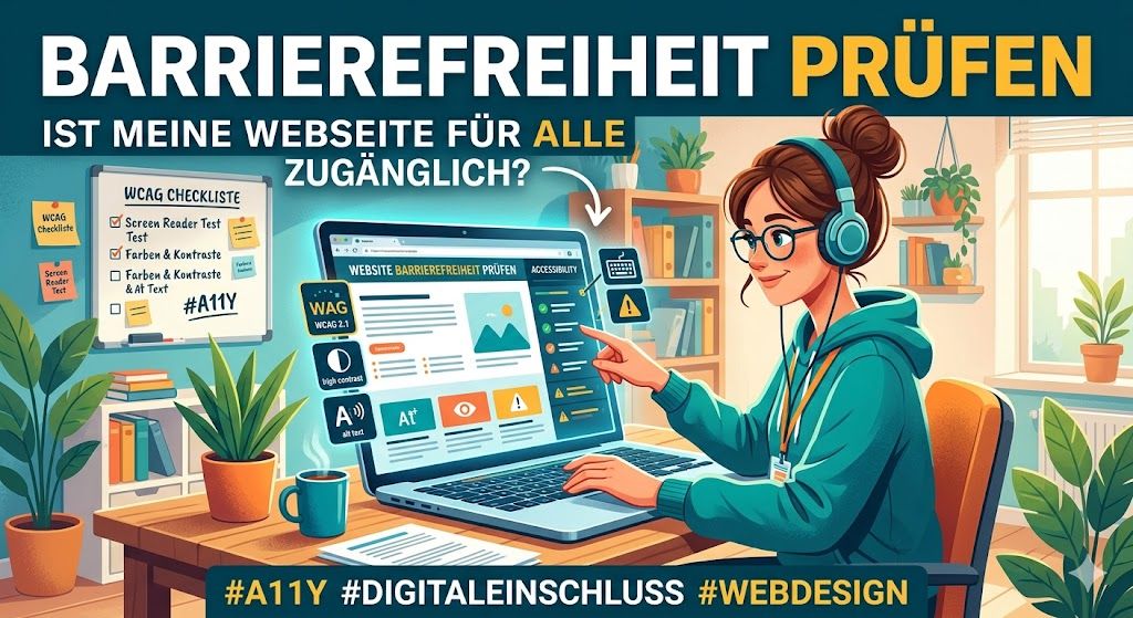 Stilisierte Person testet Website auf Barrierefreiheit