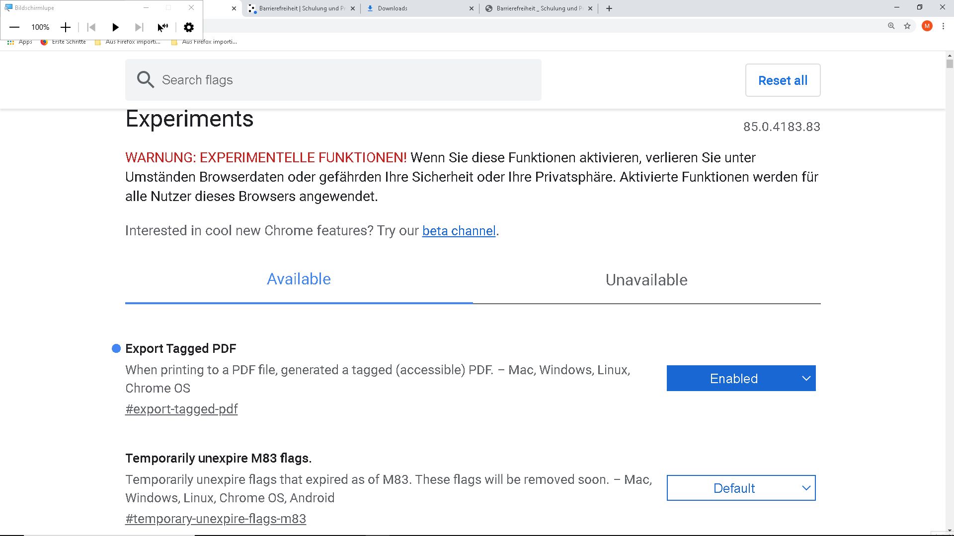 Screenshot der Funktion