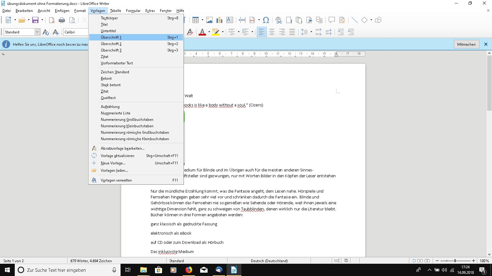 Formatvorlagen in LibreOffice